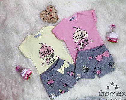 Komplekts "Cup-cake": krekliņš + īsās bikses : 74, 80, 92 izmērs