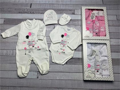 Komplekts (pūriņš) meitenei no 5 daļām: izmērs 56, 62 (3 krāsas)